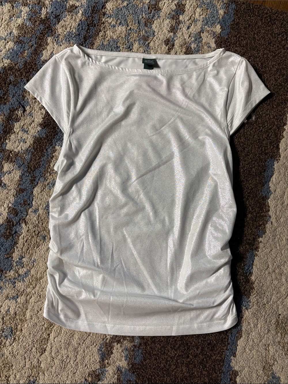 wild fable Shimmery White Short-Sleeve Scoop Neck Top